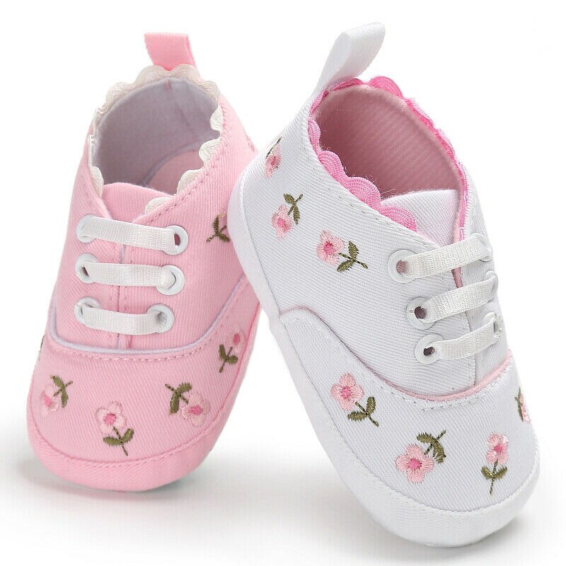 Pasgeboren Baby Baby Girl Canvas Prinses Ongedwongen Zachte Zool Prewalker Canvas Kant Borduurwerk Zachte Baby Schoenen Warm Prewalker 0- 18M