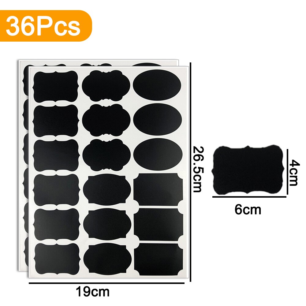 Étiquettes effaçables pour bocaux, 36 – 50 pièces/ensemble étiquettes, tableau noir, étanche, artisanal, pour bouteilles, stylo marqueur: 36 pcs 18 posts