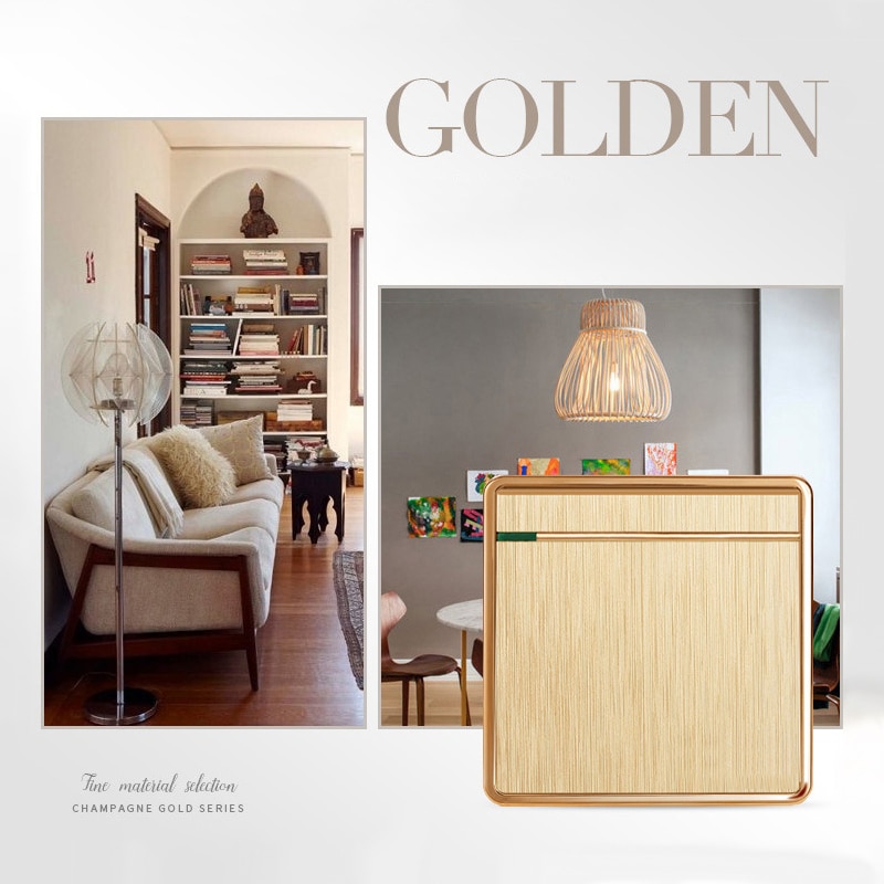 Luxury Brushed Wall Switch 1/2/3/4 Gang 2 Way Champagne Gold Switch PC Panel Interruptor Push Button Switch 10A Household Tool