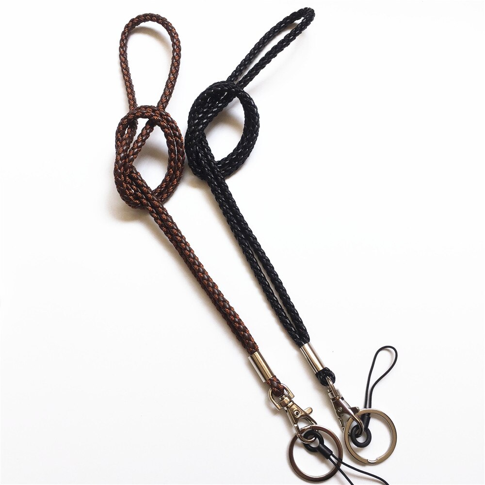 2 st pu flätad snodd nyckelring halsband och hand handled nyckelring för nycklar & kamera & mobiltelefon & id-märke: Kaffe svart