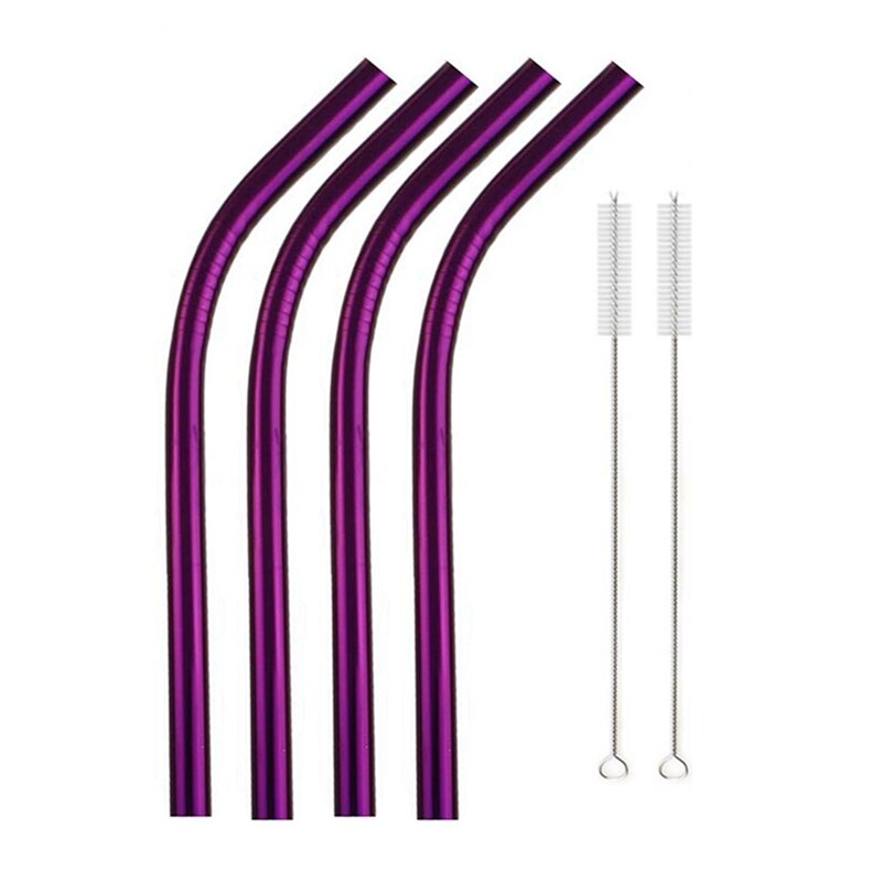 Large Wide Reusable Metal Smoothie Straws Reusable Eco-friendly 304 Stainless Steel Boba Bubble Straw for Bar Drinking Accessory: Purple Bent