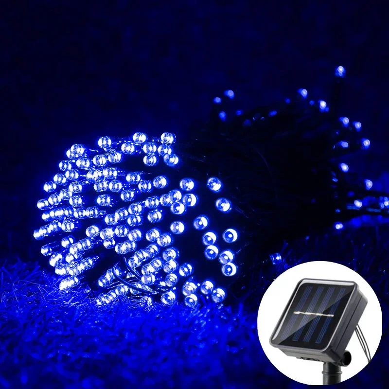 Guirnalda de luces LED solares, 8 modos de iluminación, tira de luces parpadeante impermeable para exteriores, para decoración de fiestas en el jardín, árboles y vacaciones: BLANCO / 0-5 W