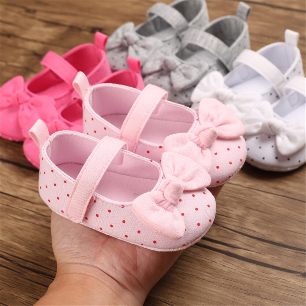 Chaussures en tissu de coton pour bébés filles de 0 à 12 mois, sandales plates à semelle souple avec nœud papillon, grises/roses/roses/blanches