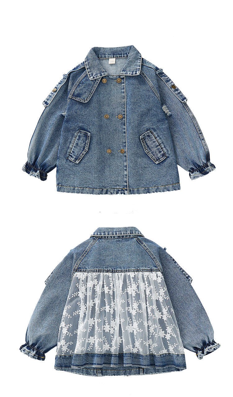Tiener Kleding Meisjes Denim Jasje Mode Kinderen Kant Jas Windjack Voor Tiener Denim Jas Kids Uitloper 4 11Y