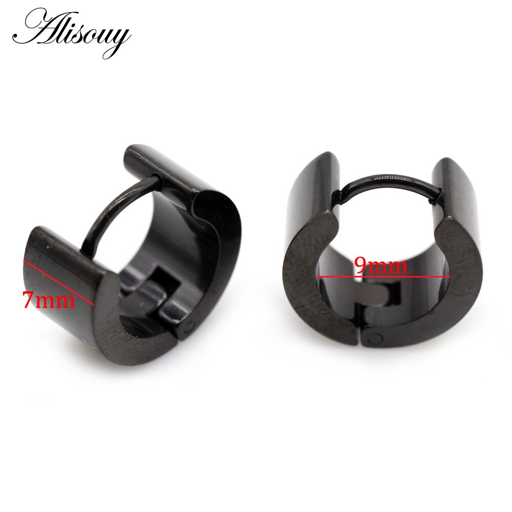 Alisouy 2 pz 7*9mm moda unica gioielli femminili Punk in acciaio inossidabile Huggies piccolo cerchio orecchini a cerchio per donna uomo gioielli: 7mm Black