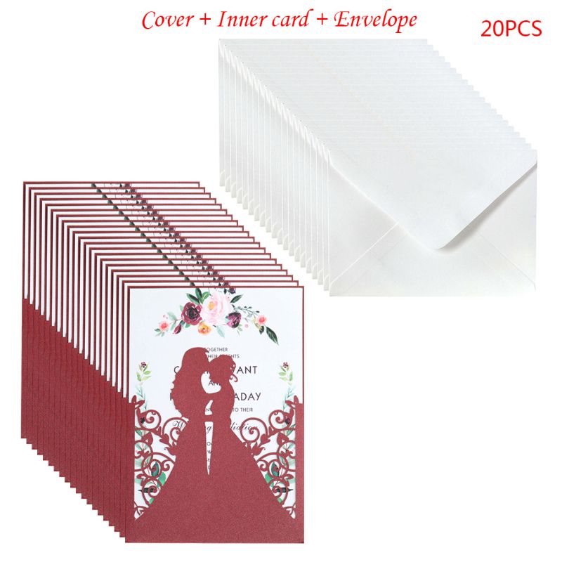 20pcs/set Bride Groom Wedding Invitations Greeting Card Invite Envelopes Party QX2E