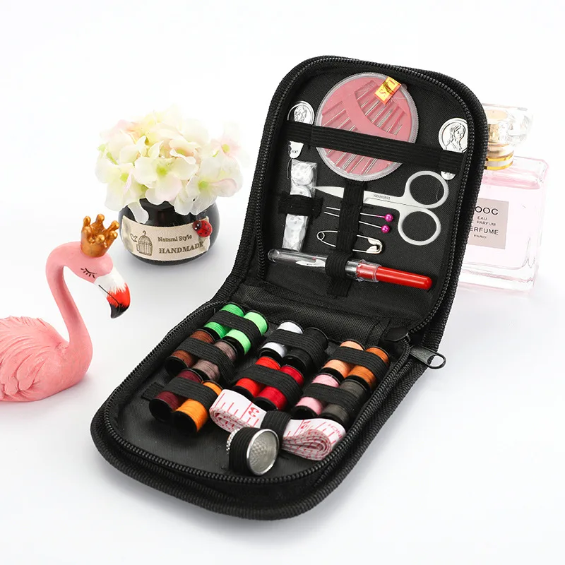 Kit de costura completo con hilos, agujas, tijeras, cinta métrica, botones, portátil, viaje, DIY, bordado, trabajo hecho a mano, conjunto de herramientas de costura: Gris claro