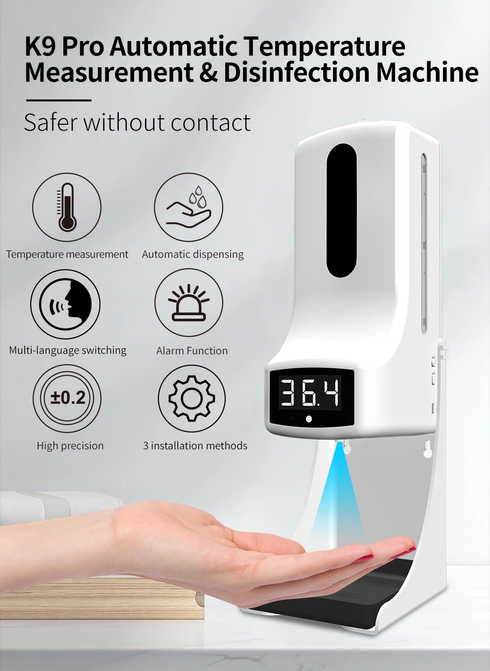 Automatisk 2 in 1 beröringsfri infraröd digital termometer med dispenser för handsprit 1000ml kapacitet automatisk vätska