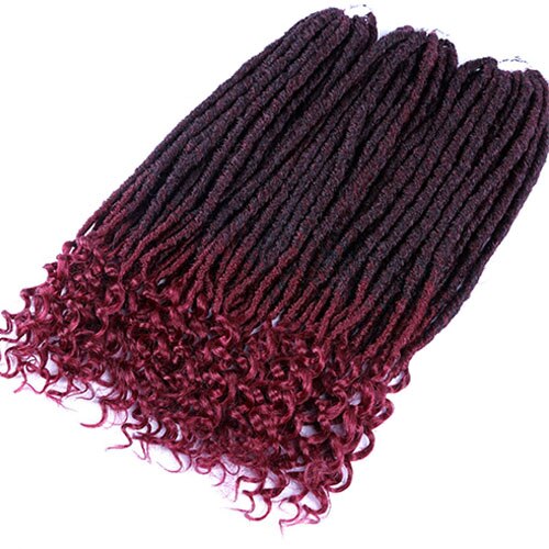 Dula A Bohemian Crochet Braids Faux Locs Curly Crochet Hair 18inch 24 Strands Ombre Braiding Extensions Synthetic Hair: T1B/Burgundy / 8Pcs/Lot