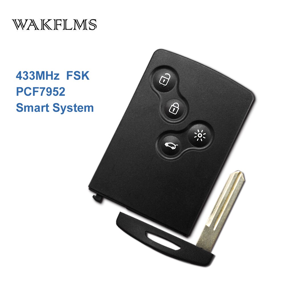 4 Knoppen Smart Remote Key 433Mhz Met PCF7952 Chip Voor Renault Koleos Met Verschillende Emergency Geen Mark