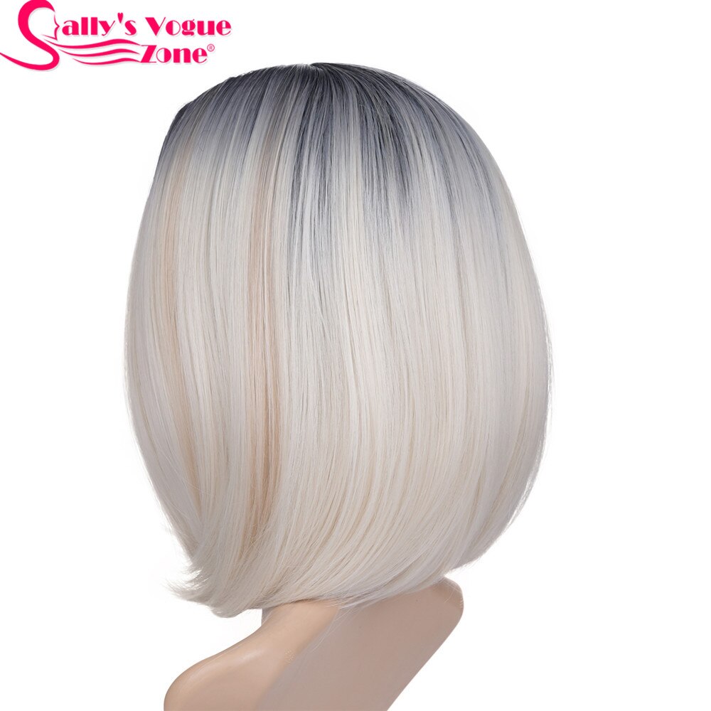 Sallyhair Mittelteil 12 zoll Japanischen Hochtemperaturfaser Synthetische kurz Ombre Schwarz blond Farbe Bob Perücke Für Frauen