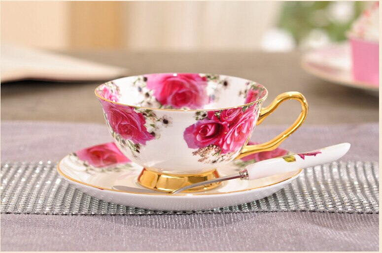 200ML European Style Bone China Coffee Cup and Saucer Set Mug Ceramic Tea Cup Mug For: 10