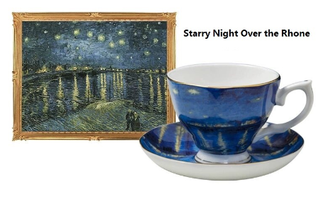 Van Gogh Coffee Cups The Starry Night Art Painting Tea cup Coffe Mugs Bone China Mug Tea Cups and Saucers Set Sunflowers: over the Rhone