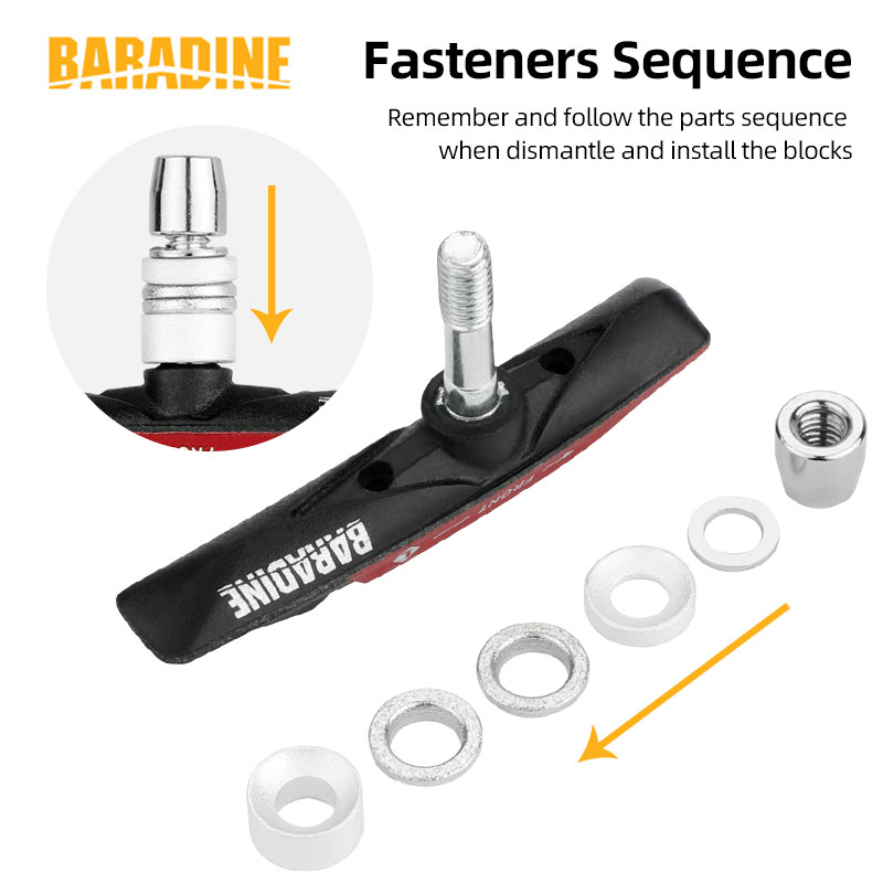 Baradine 959V 73mm MTB V-Brake Pads Mechanical Linear Pull Brakes Dual Compound Bicycle Brake Blocks All-Weather use