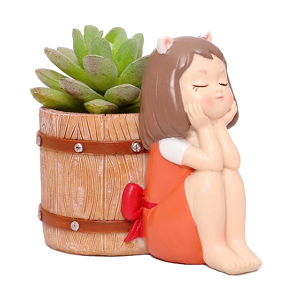 Outdoor Indoor Plant Pots Resin Planter Holder Mini Cactus Flower Container: Orange