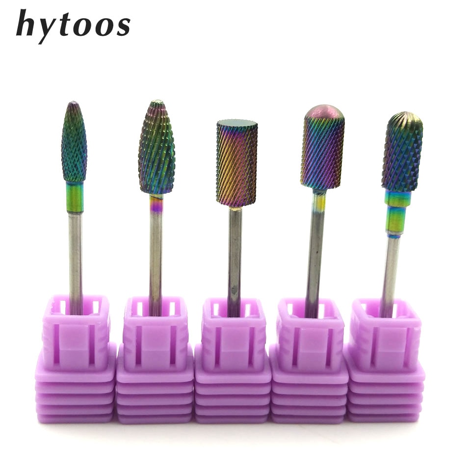 HYTOOS-brocas de carburo de tungsteno con recubrimiento de arco iris, 5 tipos, para manicura, accesorios, fresa