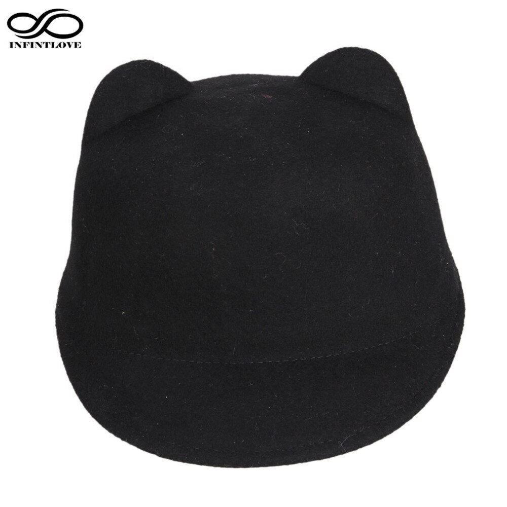 Gorro LUCKYLIANJI de lana de 100% de para primavera y otoño e invierno, sombrero de demonio para mujer, sombrero con orejas de gato, Bowler, gorro de Halloween (talla única: 57cm)
