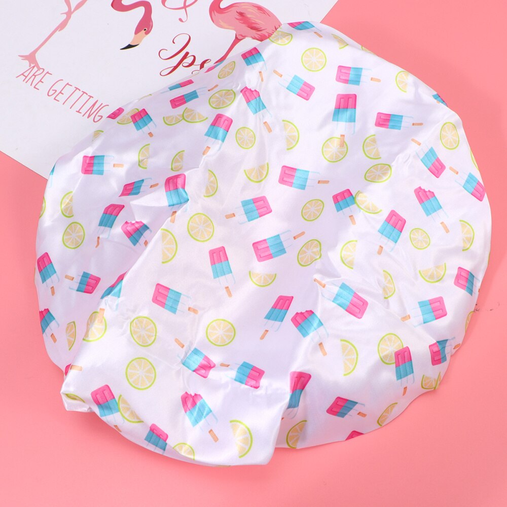 2 Stuks Geel Ananas Afdrukken Douche Cap Vrouw Badmuts Waterdichte Haar Beschermende Hoed Bad Caps Voor Dagelijks Gebruik: Ice cream with orang