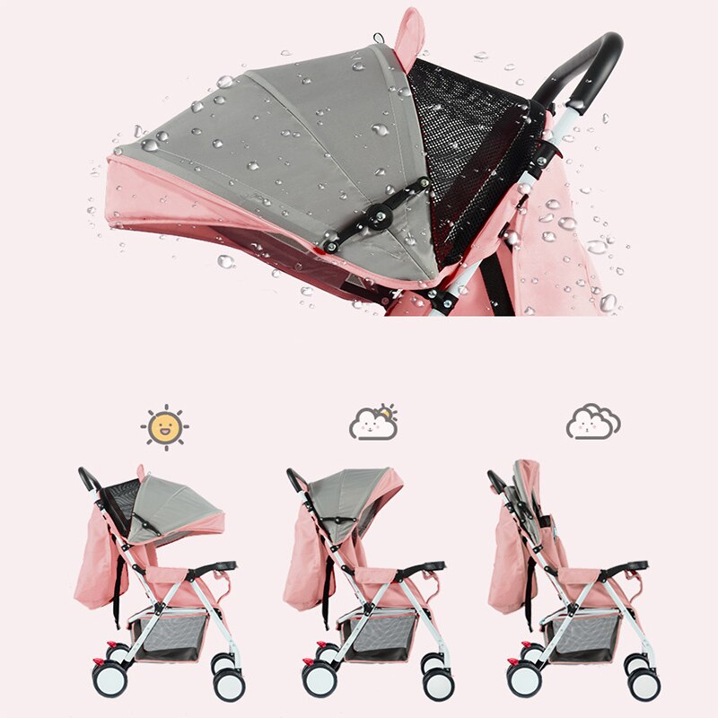 Foldable Baby Stroller Folding Pushchairs Lightweight Wheeled The Pram Portable Children's Trolley Adjustable Toddler Carriage