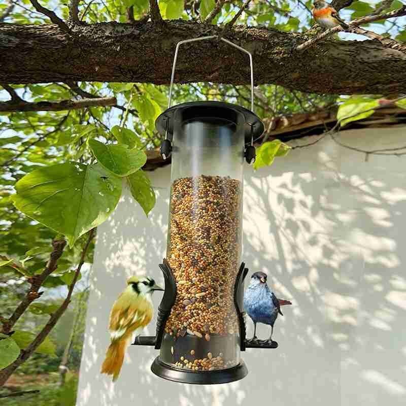 Outdoor Bird Feeder Hanging Automatic Bird Feeder PVC Squirrel Proof Cage Seed Food Outdoor Small Wild Garden Yard Bird Feeder