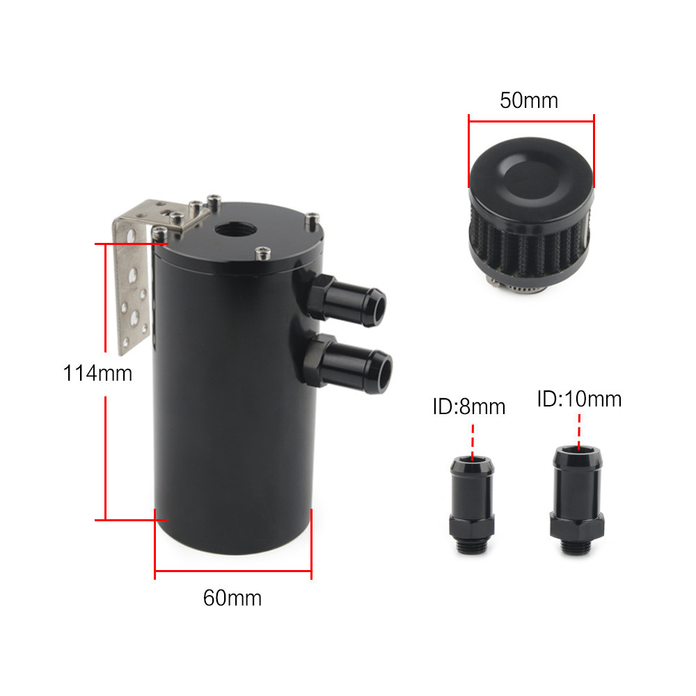 Oil Catch Tank Reservoir Can 2-Port With Breather Drain Valve Aluminum Universal