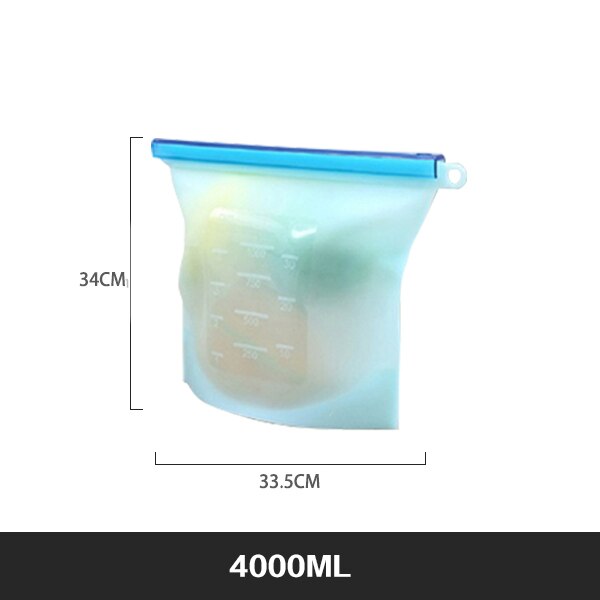 Extra Large 4000ml Silicone Food Saver Bags Reusable Silicone Food Storage Bag Sandwich, Liquid, Snack, Meat, Vegetable: BLUE 4000ML