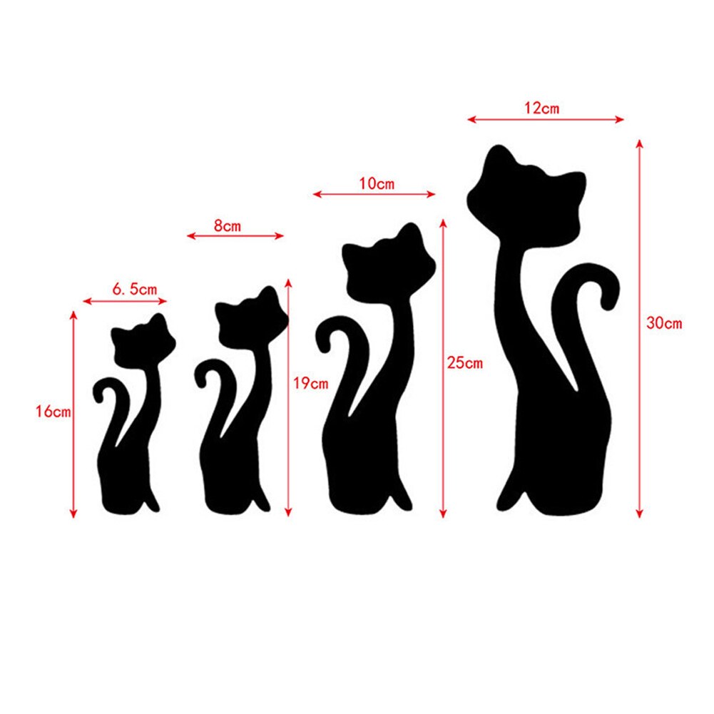 Moderne Home Decor 3D Stickers 4 Stuks Leuke Katten Acryl Spiegel Muurstickers Woonkamer Slaapkamer Muurschildering Diy Decal Art decoratie: Black