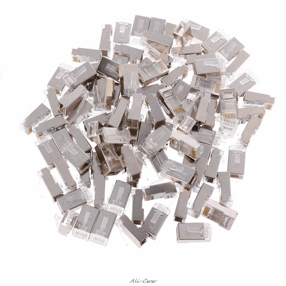 100 Stks/set RJ45 Netwerk Connector Plug CAT6 Modulaire Stekkers Afgeschermde Versie Met Draden Insert Laden Bar
