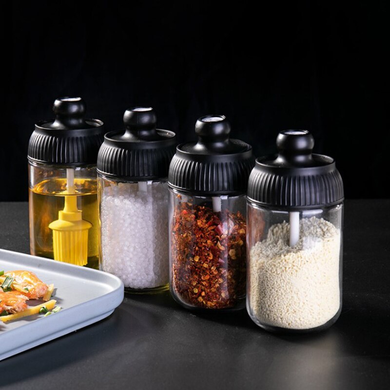250ml kryddflaskor glas kryddförvaringsbehållare kryddor med sked