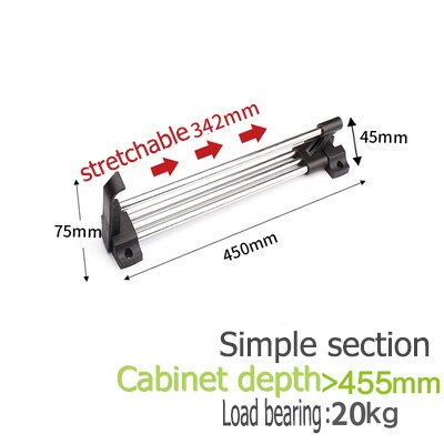 Top Mounted Sliding Pull Out Pull-out Closet Wardrobe Cloth Hanger Rack 25/30/35/40/45/50CM Heavy Duty Retractable Closet: Black 450mm