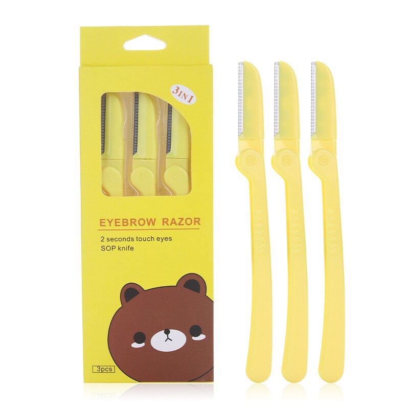 Eldridge 3Pcs/Set Pink Eyebrow Trimmer Armpit Hair Razor Beauty Face Eyebrow Shaver Stainless Steel Blades Makeup Tools: Yellow