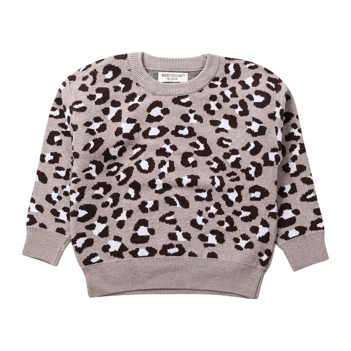 Winter Warm Kids Baby Lange Mouw Trui Mode Luipaard Tops Fleece Trui Ronde Hals Knitwear Voor Peuter Jongen meisje: Grijs / 18-24 Months