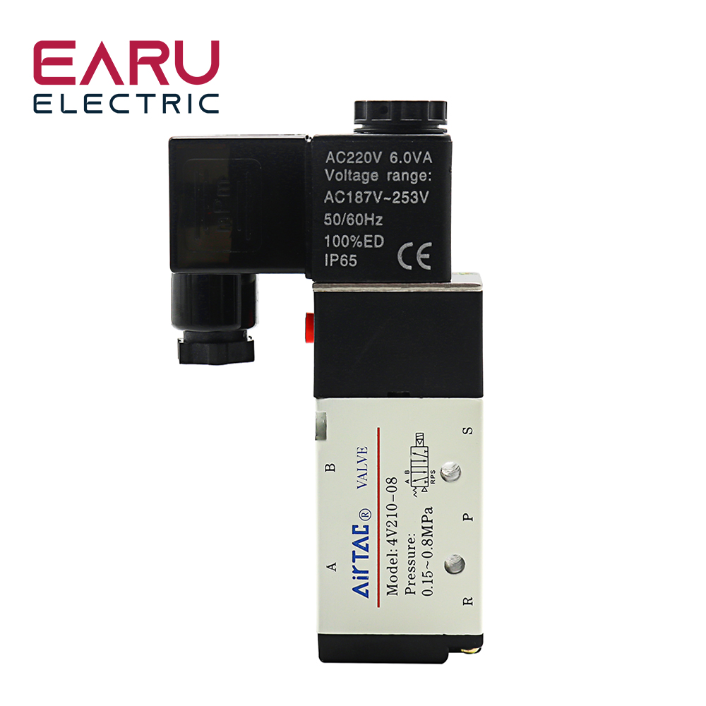 Pneumatic Electric Solenoid Valve 4V210-08 5 Way 2 Position Control Air Gas Magnetic Valve 12V 24V 220V 4mm-12mm Hose Fittings