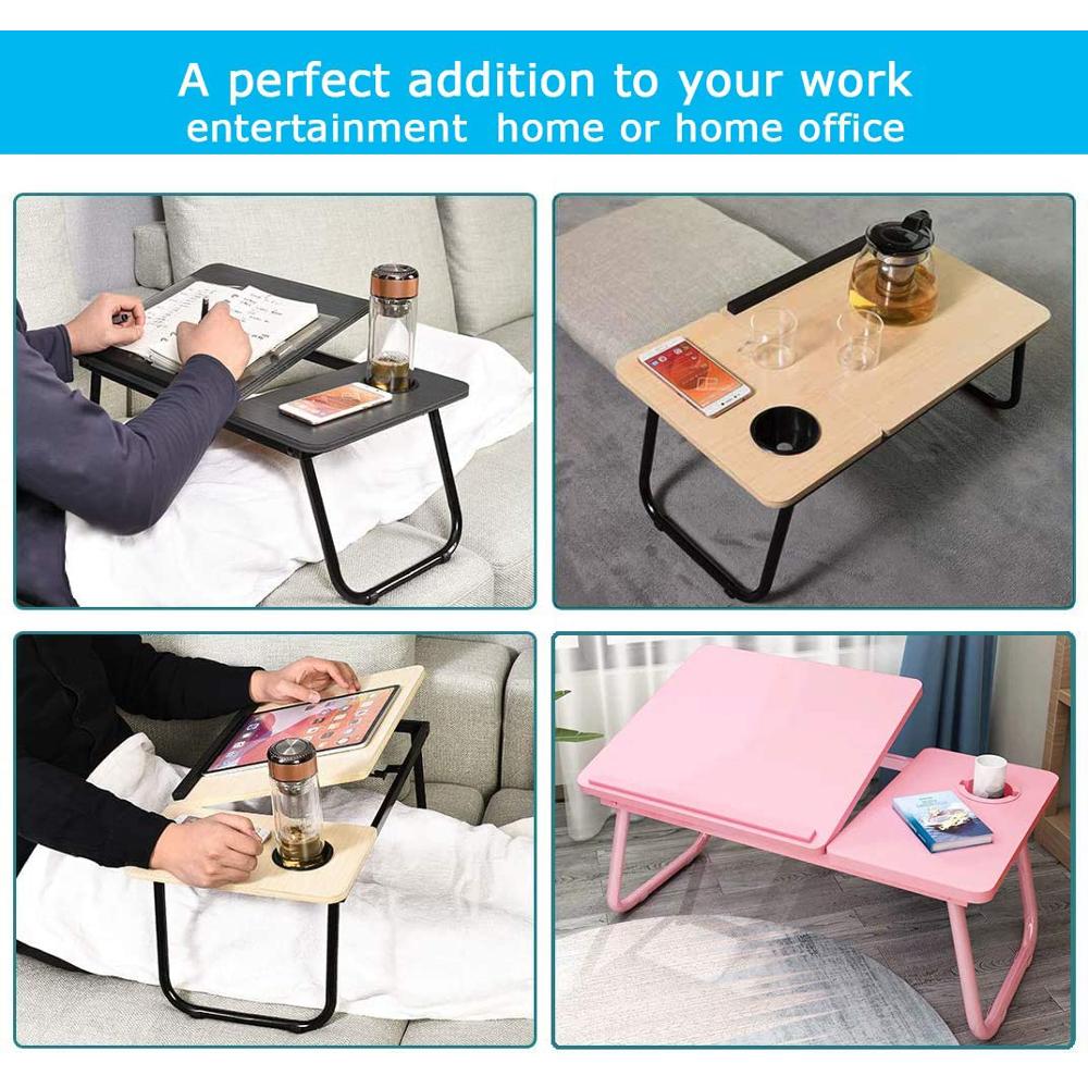 Escritorio plegable para Laptop para la cama computadora portátil bandeja para mesa de sofá para escribir 4 ángulos Mesa ajustable para Laptop con sostenedor de taza