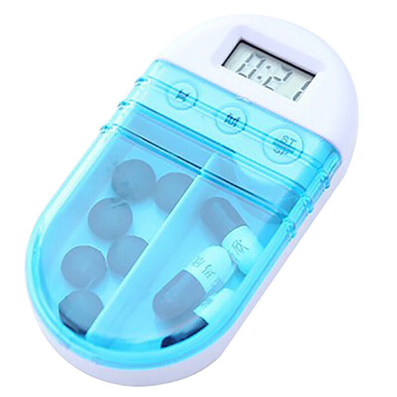 Portable 2 Grid Intelligent Electronic Timing Pill Case Alarm Timer Pills Reminder Storage Box For Travel