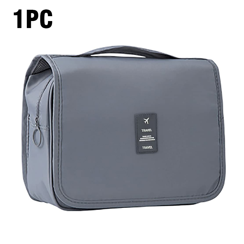 Bolsa de aseo portátil con gancho colgante para mujer, estuche de maquillaje, almacenamiento de baño, impermeable, bolsa de cosméticos de viaje de gran capacidad: Azul