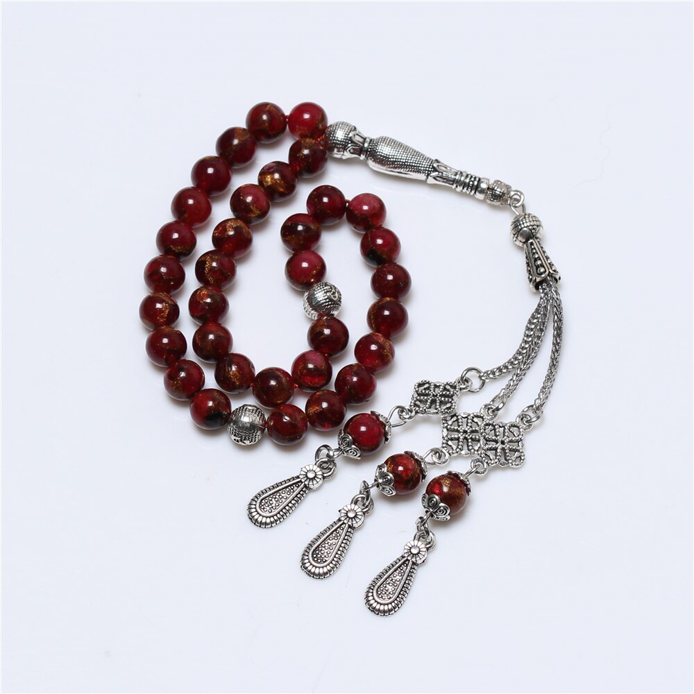 Di Vendita caldo Squisito E Raffinato 8 MILLIMETRI Rosso Naturale Oro Pietra 33 Islamico di Preghiera perline Tasbih