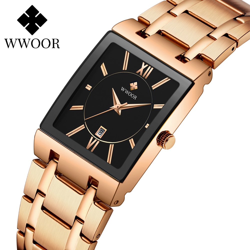WWOOR-Relojes de pulsera para mujer, de cuarzo, Cuadrado dorado, rosa, deportivo, resistente al agua,