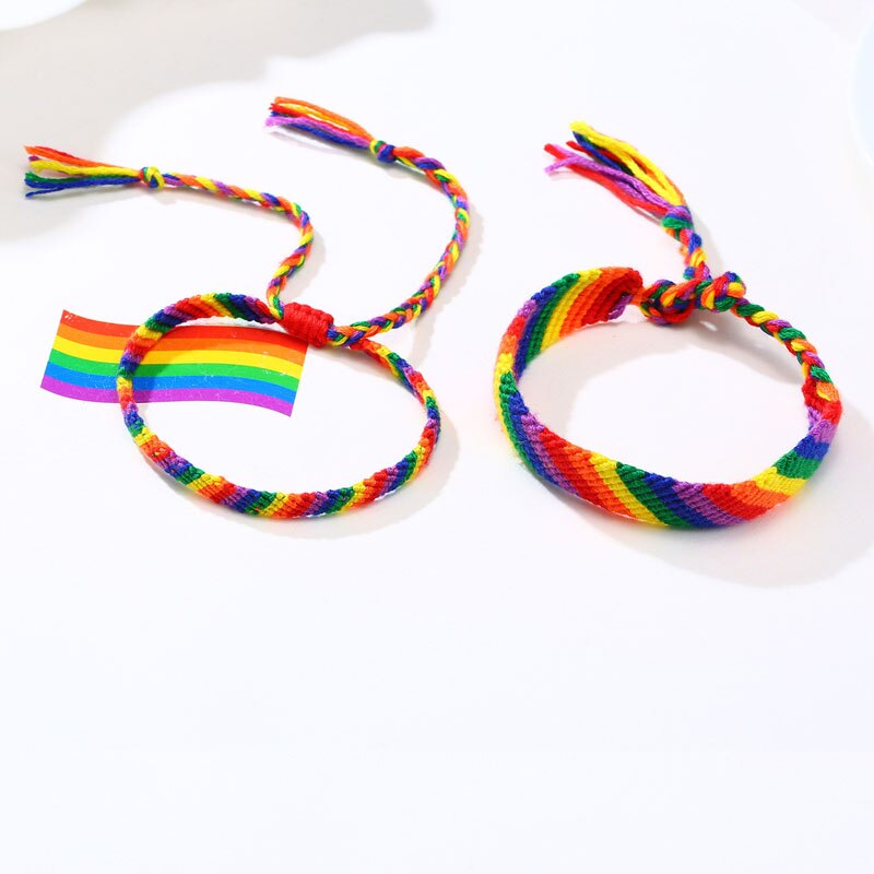 Simple Brazilian Nepal Rainbow Lesbian LGBT Pride Gay Pride Woven Braided Rope String Strand Friendship Bracelet