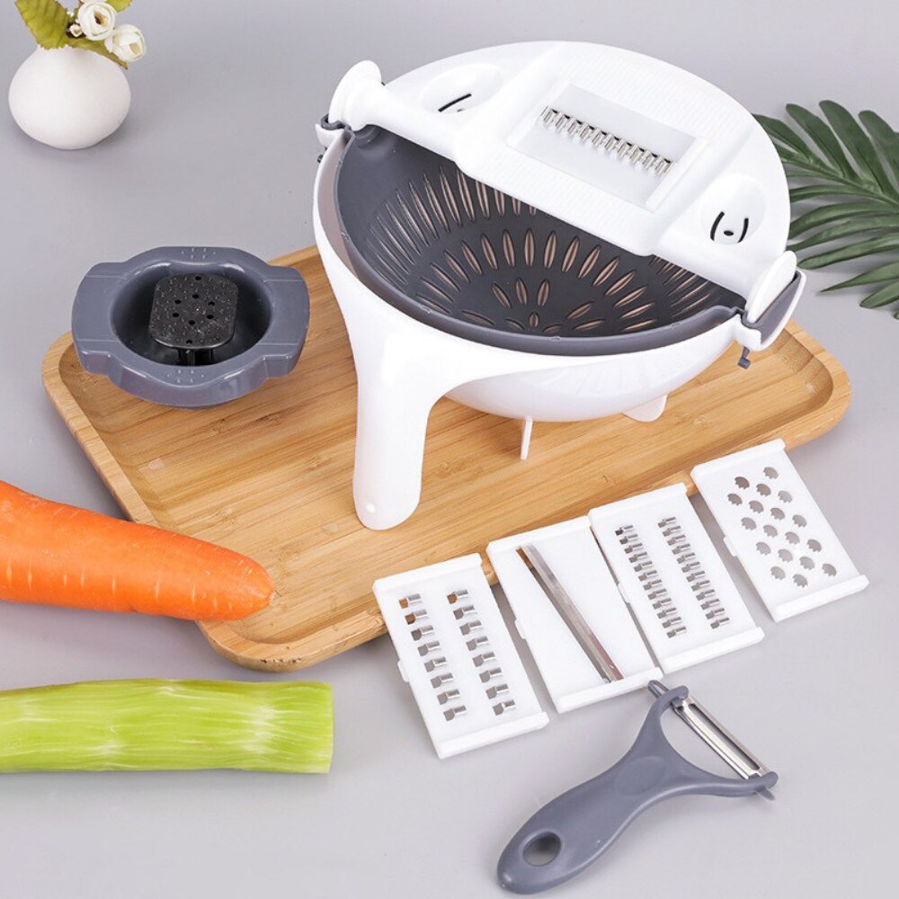 Cortador de comida fácil multifunción 9 en 1, cortador y rallador de verduras, cortador giratorio, escurridor, herramientas de cocina