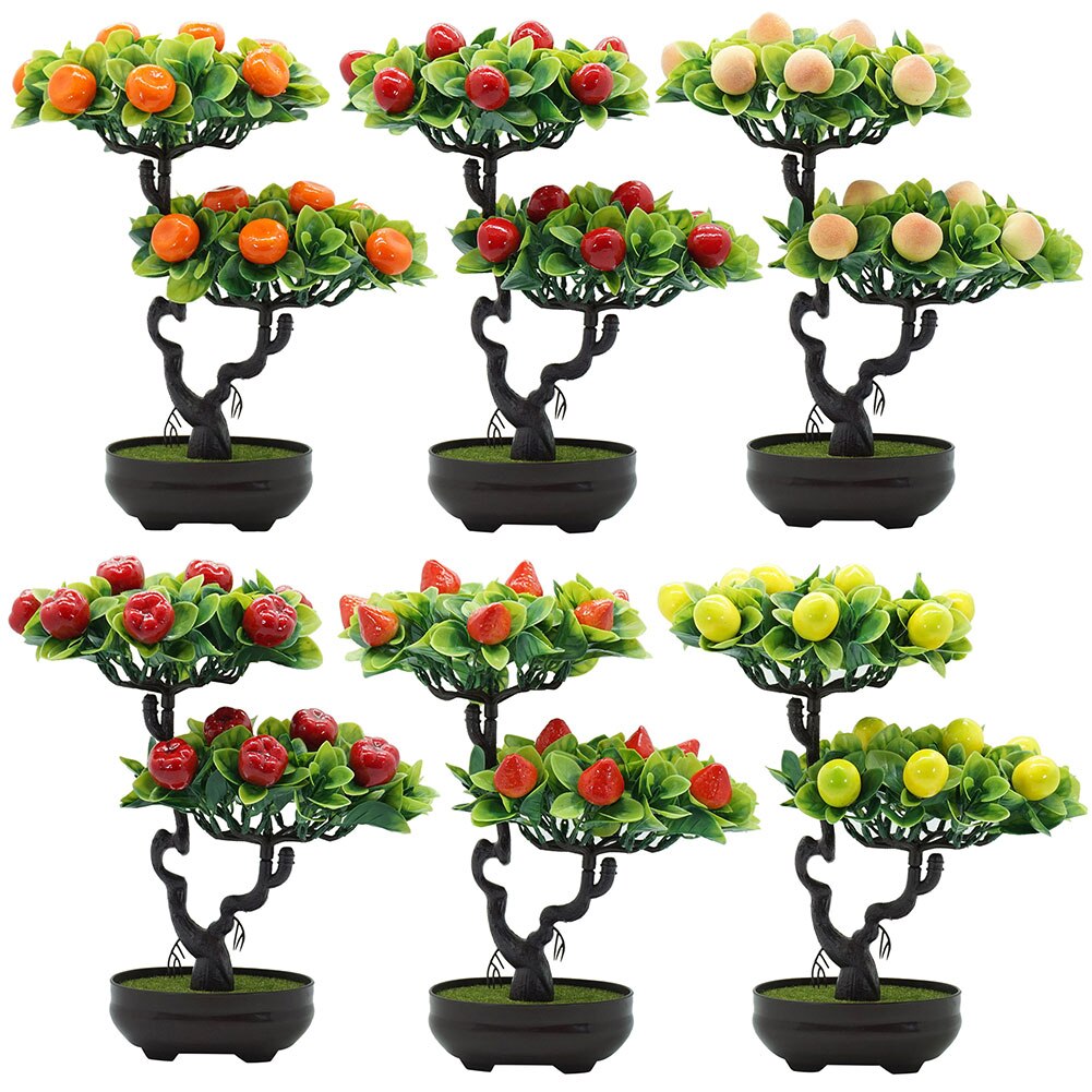 Bonsai Plastic Artificial Fruit Tree Artificial Peach Orange Fruit Tree Artificial Plants Potted Bonsai Desktop Bonsai