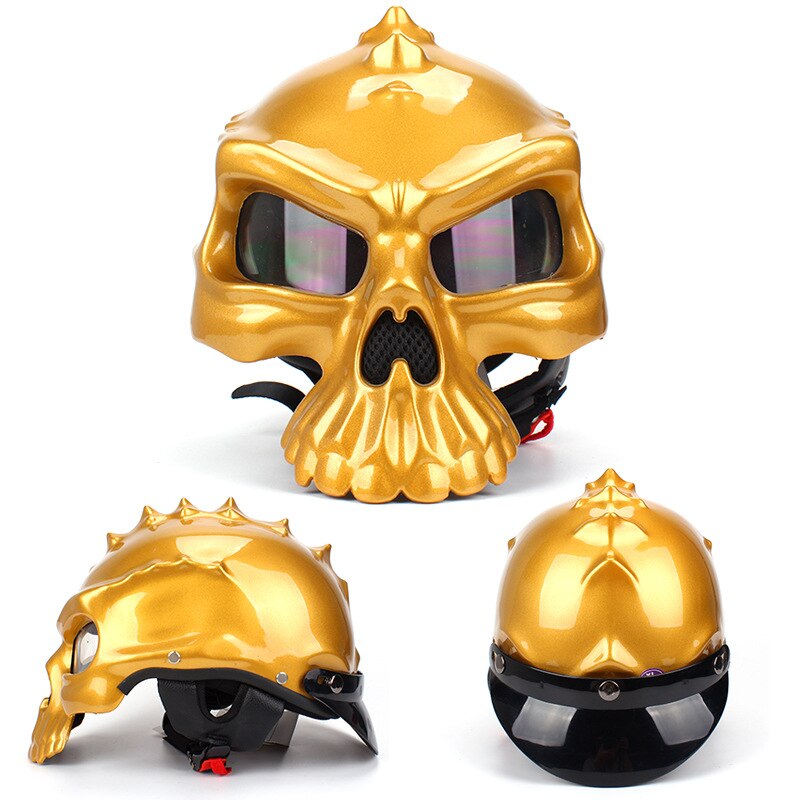 Retro Schedel Helm Elf Half Helm Dubbele Lens Verwisselbare Capacete Motorfiets Moto Helmen Hoed