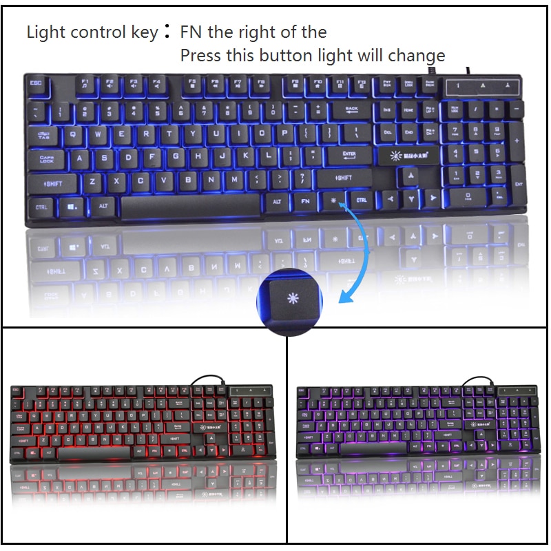 Sunrose Russian / English 3 Color Backlight Gaming Keyboard Teclado Gamer Floating LED Backlit USB Similar Mechanical Feel