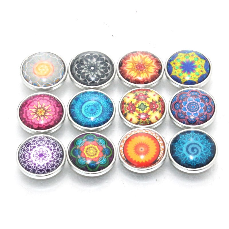 10 Stks/partij Gemengde Bohemen Patroon &amp; Styles Charms 12Mm 18Mm 20Mm Exotische Glas Drukknoop Voor Diy armband Snaps Sieraden 020110
