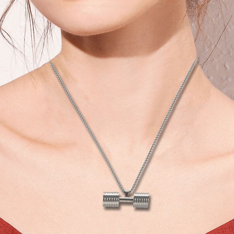 Hantelhänge bodybuilding fitness halsband stor storlek silver crossfit skivstång halsband fitness smycken rostfritt stål
