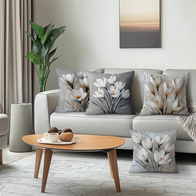 Hvite blomster puter putetrekk trykt polyester 45 x 45cm kasteputetrekk dekorative sofaputer putetrekk hjemmedekor