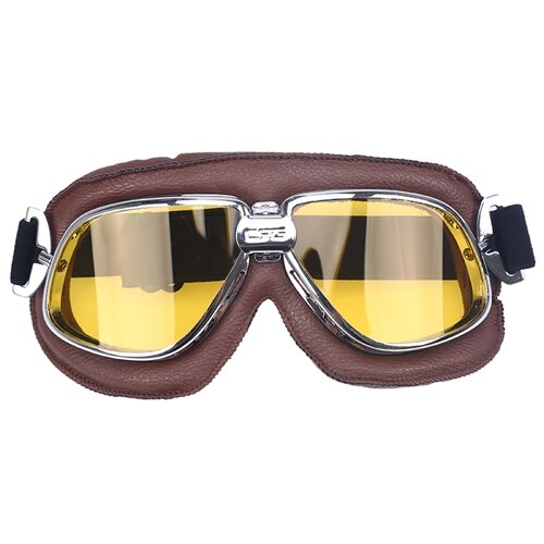 Läder motorcykel glasögon vintage pilot motocross glasögon hjälm cykling glasögon solglasögon för harley style cafe racer gafas: Brun