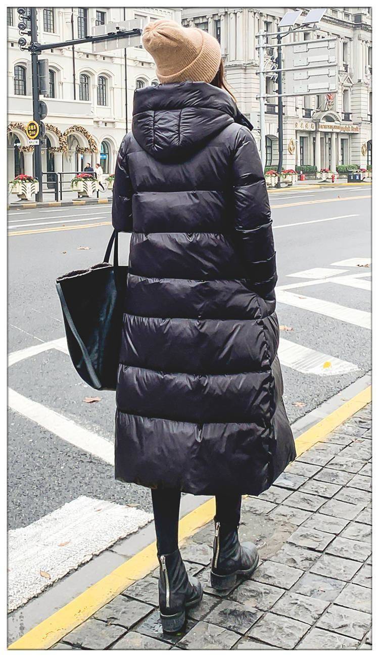 Female Warm Parka Coat Winter Autumn Jacket Long Women Glossy Down Hooded Plus Size Lady Overcoat Outwear Quilted Black