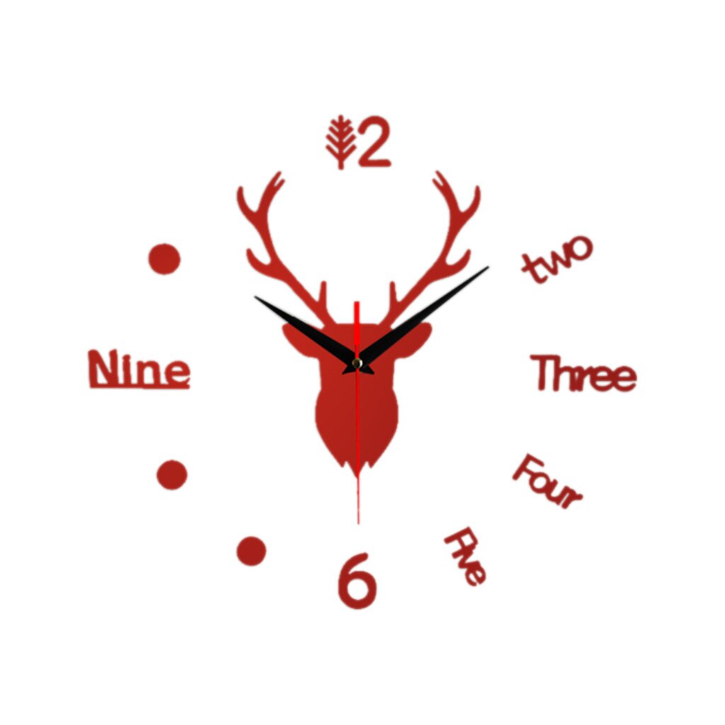 Wandklok Herten Hoofd Plastic Diy Klok Thuis Decoratie Digitale Muur Decoratie Kleur Wandklok 80X80 # YL5: Rood