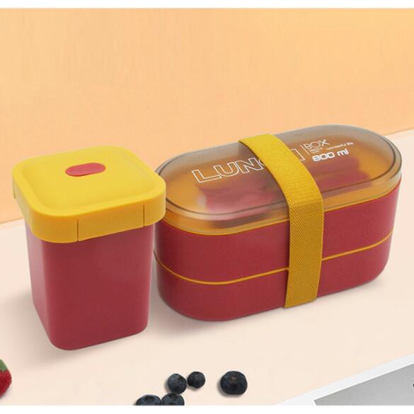 800ml Double Layer Lunch Box With Soup Cup Healthy Material Bento Boxes Microwave Food Storage Container Lunchbox: Red with Soup Cup